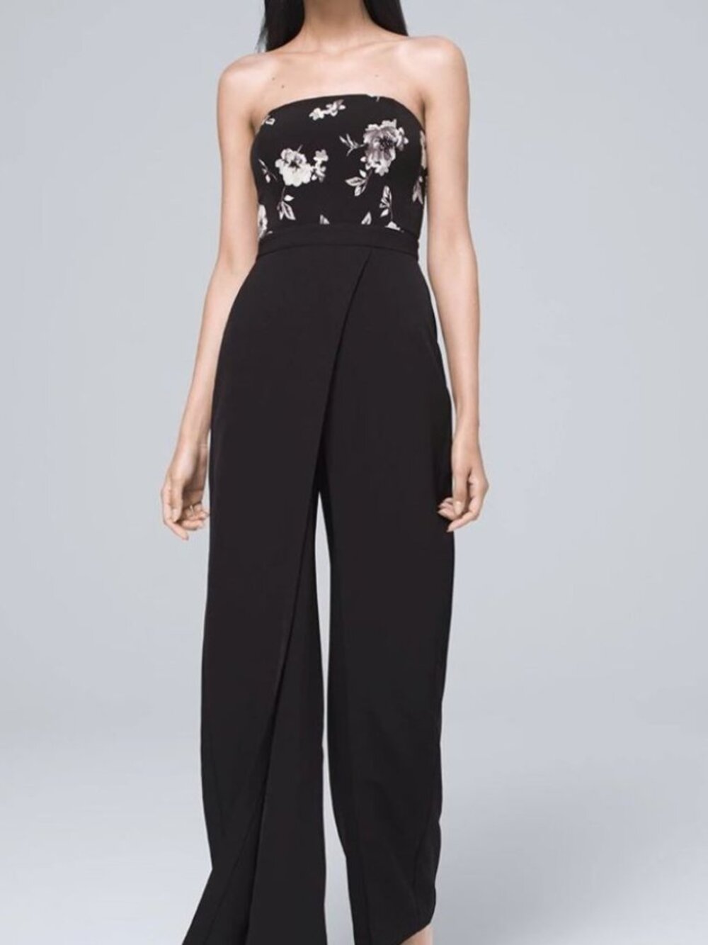 White House | Black Market Strapless Jumpsuit with Printed Bodice